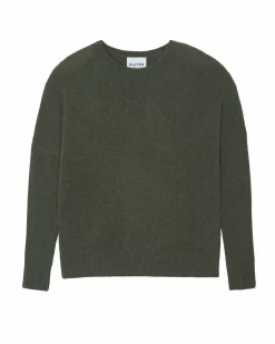 Kujten Sweaters & Sweatshirts>Oversized Round Neck Cashmere Sweater Kaki Fonce