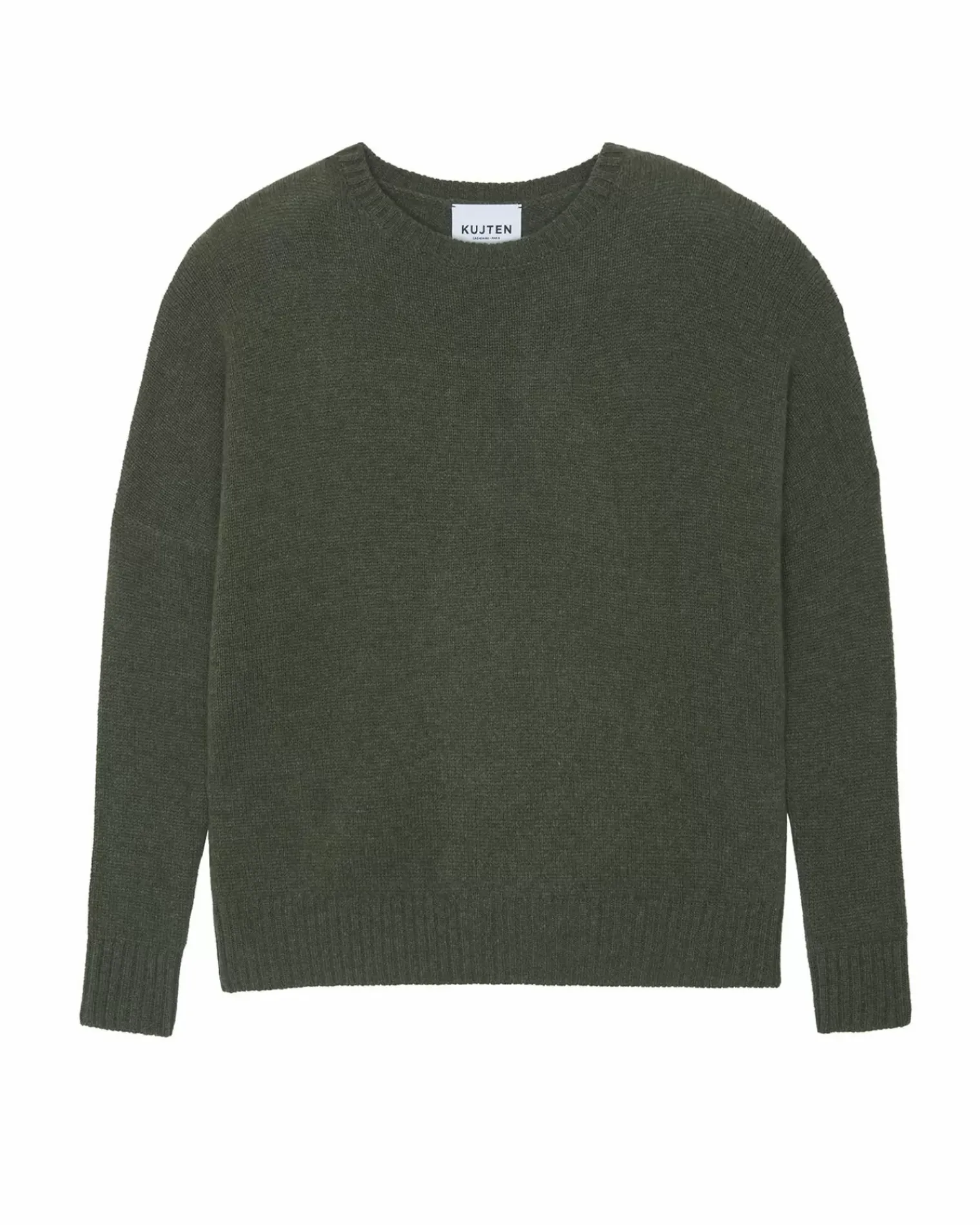 Kujten Sweaters & Sweatshirts>Oversized Round Neck Cashmere Sweater Kaki Fonce