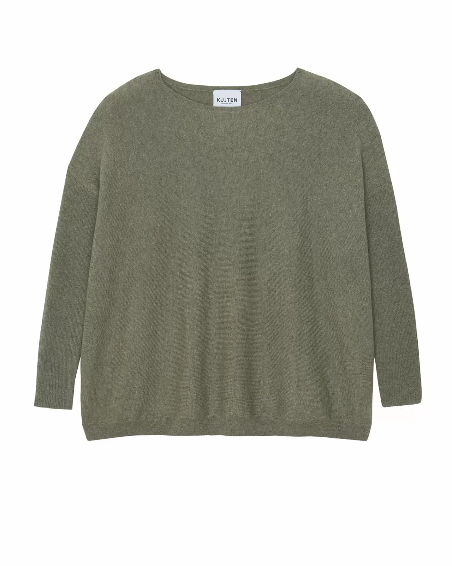 Kujten Sweaters & Sweatshirts>Oversized Round Neck Cashmere Sweater, 2-Threads Kaki Chine