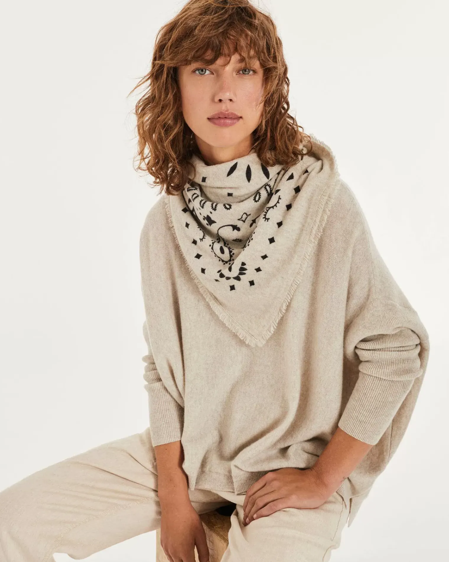 Kujten Sweaters & Sweatshirts>Oversized Round Neck Cashmere Sweater, 2-Threads Avoine
