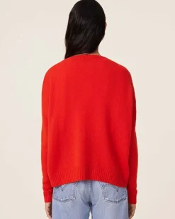Kujten Sweaters & Sweatshirts>Oversized Round Neck Cashmere Sweater, 4-Threads Orange Rosso
