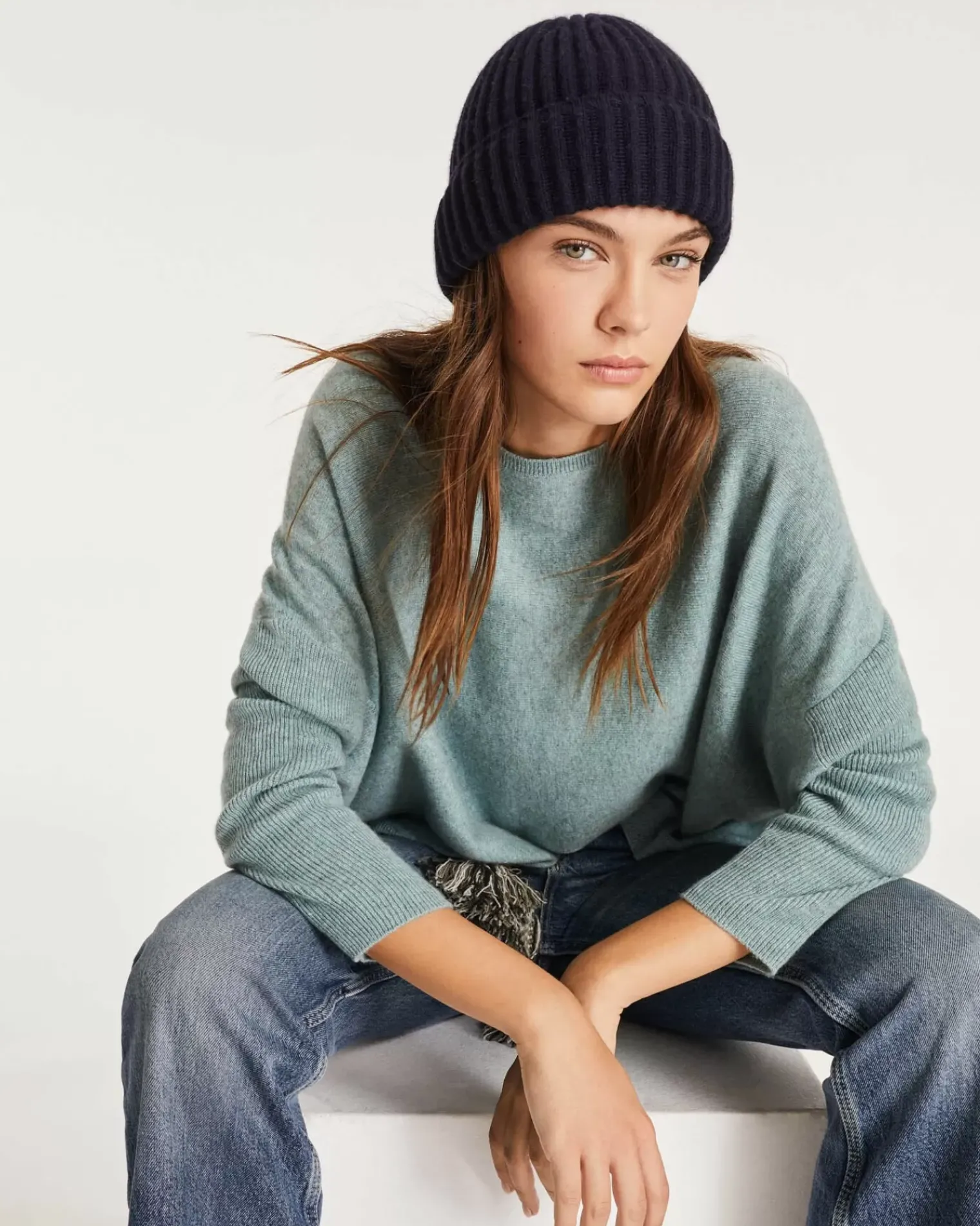 Kujten Sweaters & Sweatshirts>Oversized Round Neck Cashmere Sweater Vert Suzanne