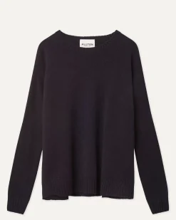 Kujten Sweaters & Sweatshirts>Oversized Round Neck Cashmere Sweater Bleu Marine Fonce