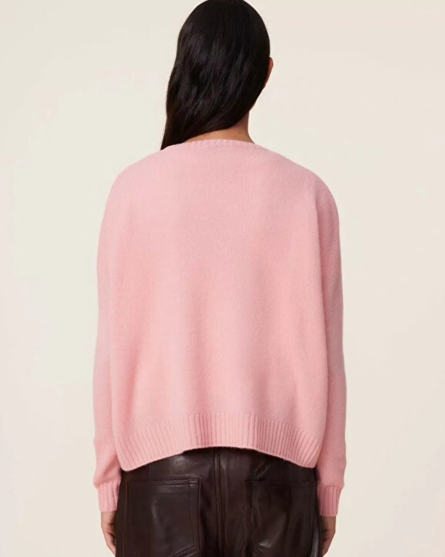 Kujten Sweaters & Sweatshirts>Oversized Round Neck Cashmere Sweater, 4-Threads Rose Guimauve