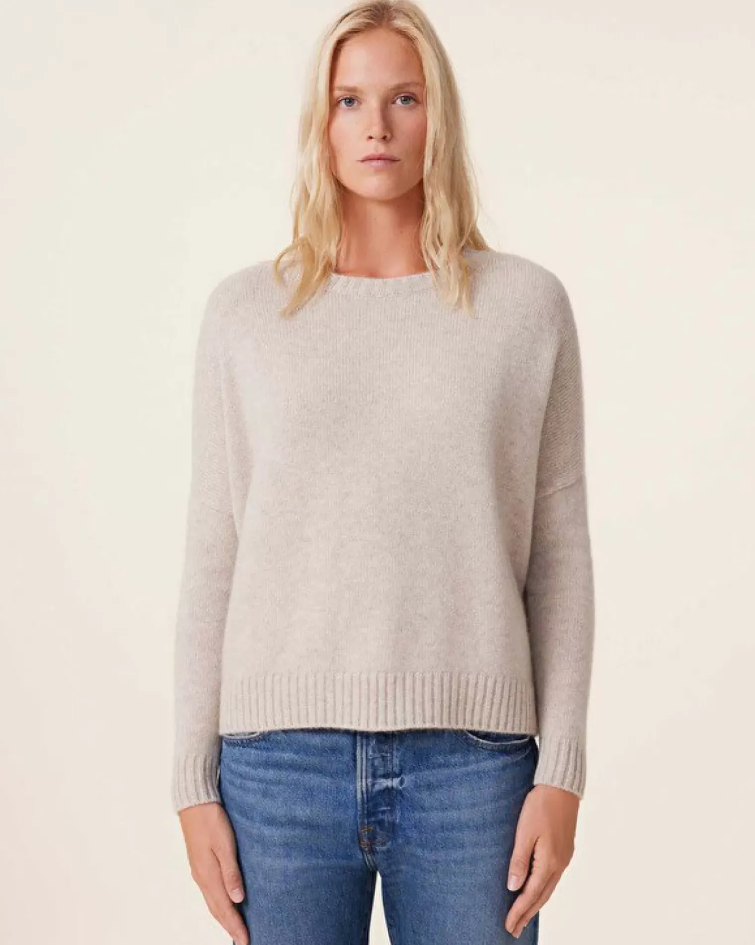 Kujten Sweaters & Sweatshirts>Oversized Round Neck Cashmere Sweater, 6-Threads Avoine