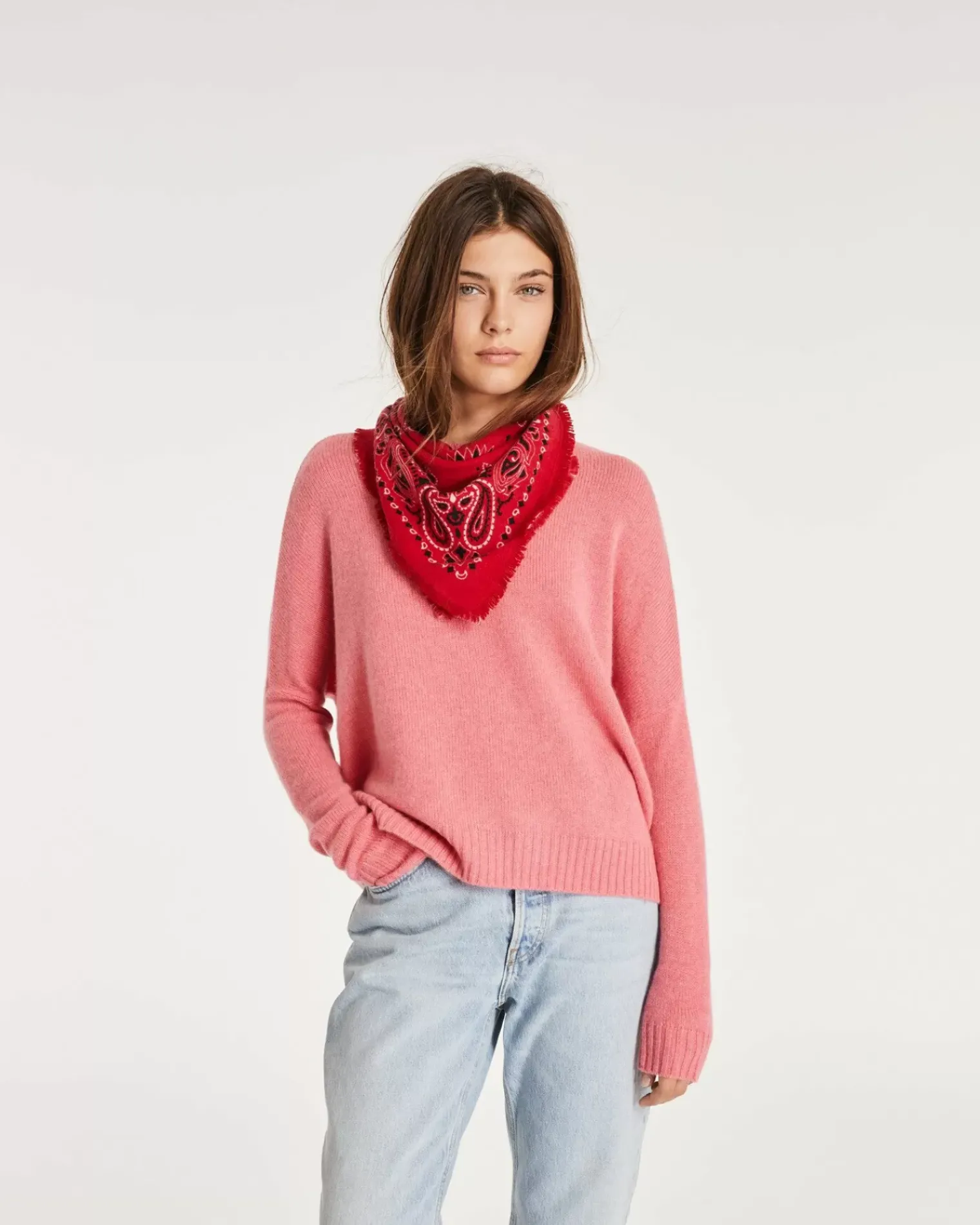 Kujten Sweaters & Sweatshirts>Oversized Round Neck Cashmere Sweater Rose Chine
