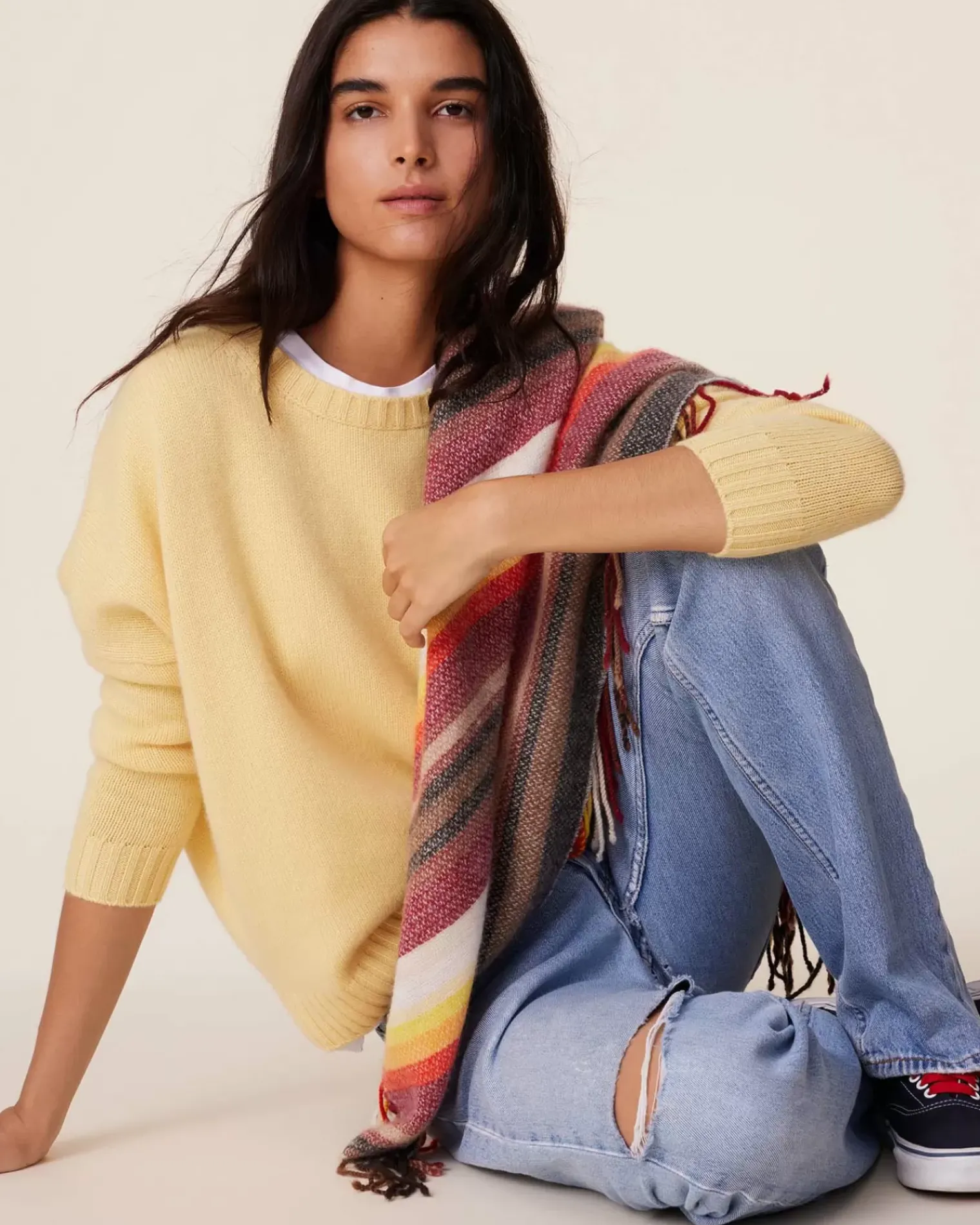 Kujten Sweaters & Sweatshirts>Oversized Round Neck Cashmere Sweater, 6-Threads Jaune Eggshell
