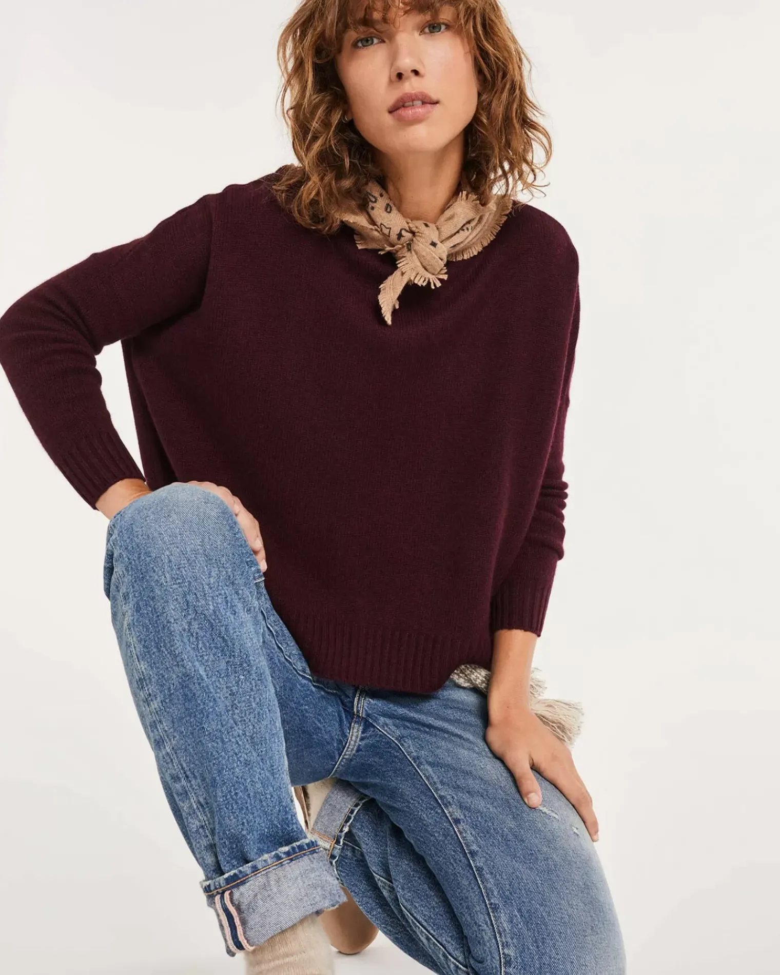 Kujten Sweaters & Sweatshirts>Oversized Round Neck Cashmere Sweater Bordeaux