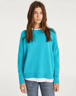 Kujten Sweaters & Sweatshirts>Oversized Round Neck Cashmere Sweater Bleu Turquoise