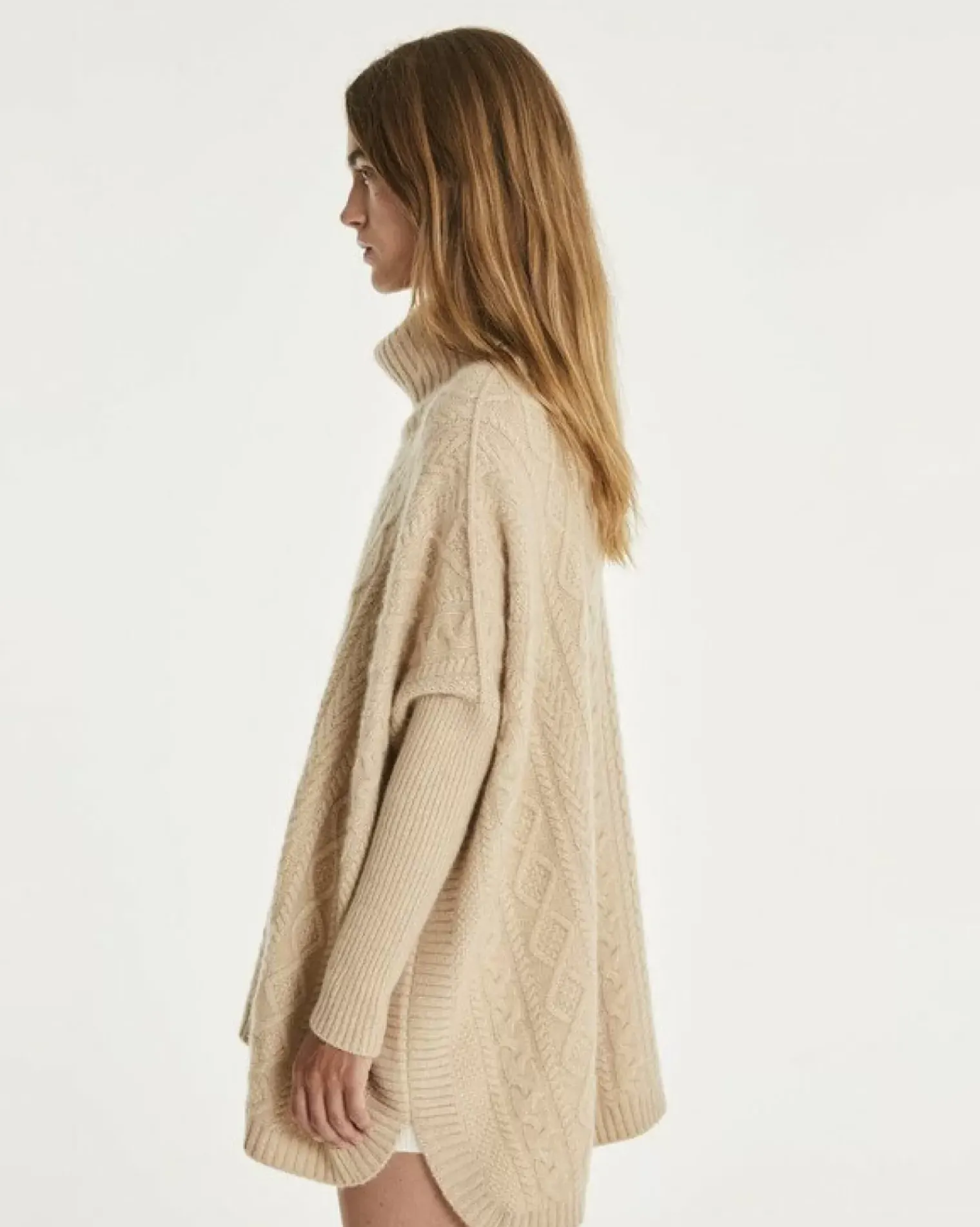 Kujten Capes & Ponchos>Oversized Turtleneck Cashmere Poncho, 6-Threads Organique