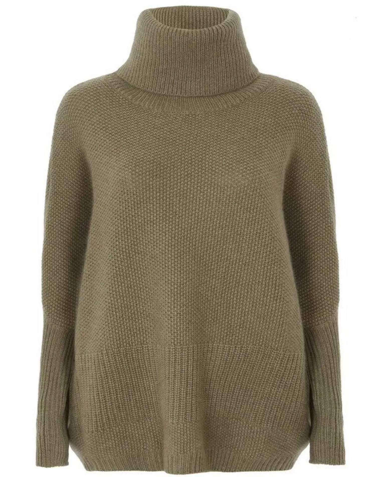 Kujten Sweaters & Sweatshirts>Oversized Turtleneck Cashmere Sweater, 8-Threads Kaki Chine