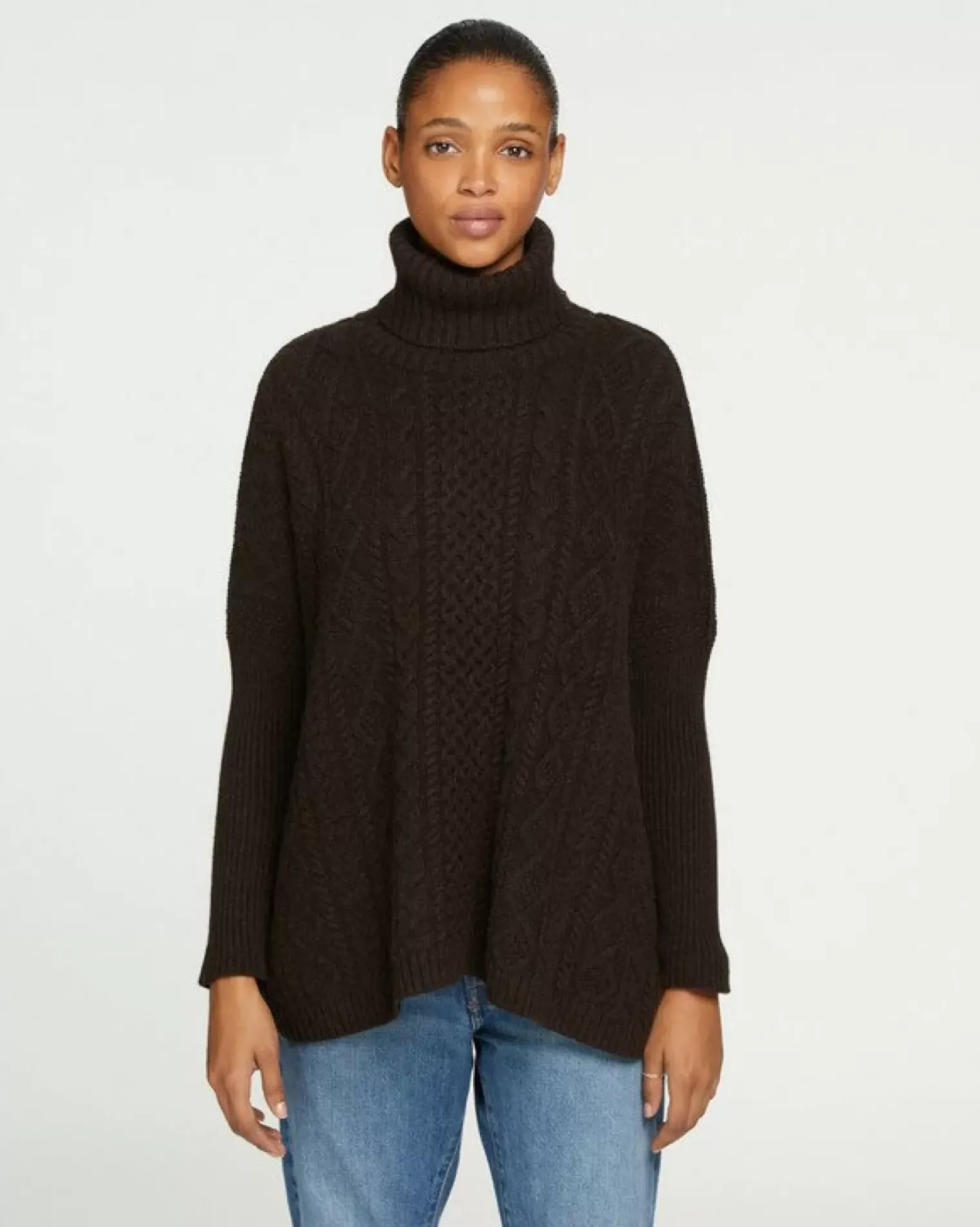 Kujten Capes & Ponchos>Oversized Turtleneck Cashmere Poncho Marron