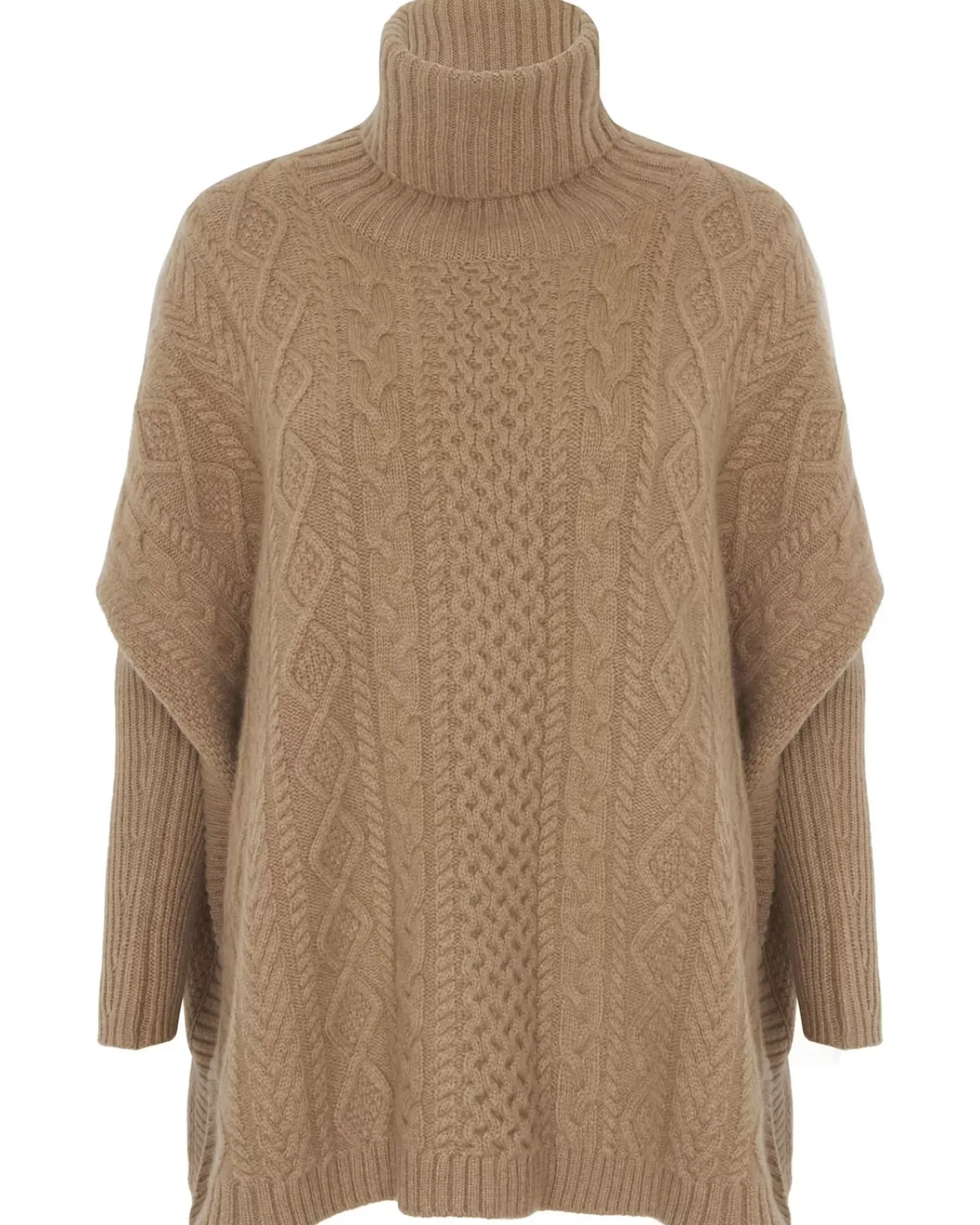 Kujten Capes & Ponchos>Oversized Turtleneck Cashmere Poncho, 6-Threads Camelo