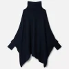 Kujten Capes & Ponchos>Oversized Turtleneck Cashmere Poncho Bleu Marine Fonce