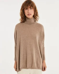 Kujten Sweaters & Sweatshirts>Oversized Turtleneck Cashmere Sweater Beige Taupe