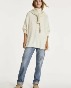 Kujten Capes & Ponchos>Oversized Turtleneck Cashmere Poncho Blanc