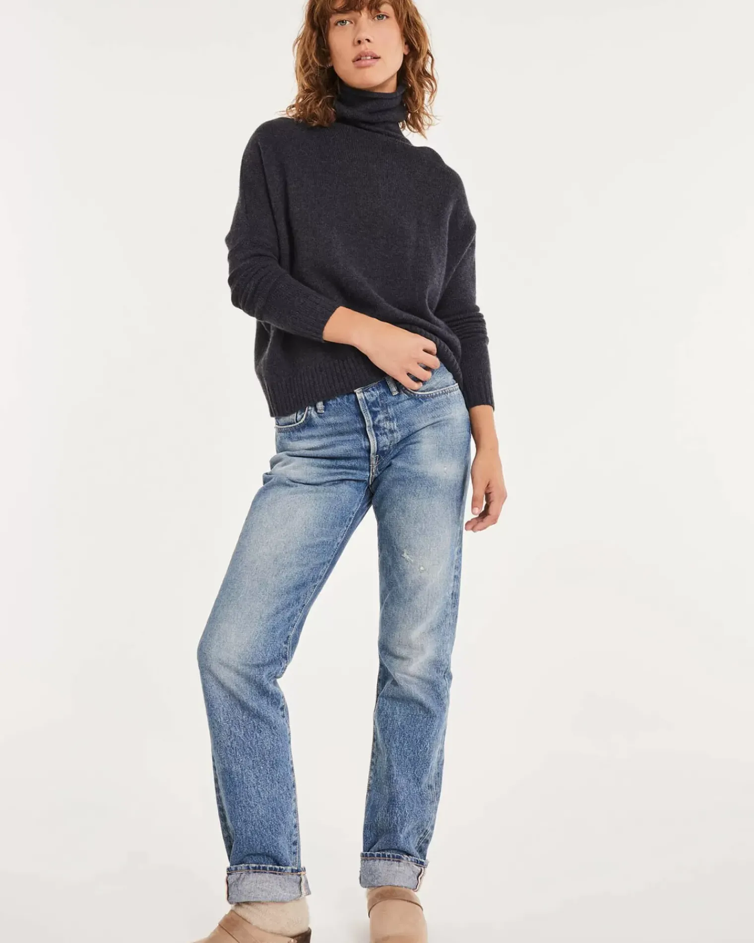 Kujten Sweaters & Sweatshirts>Oversized Turtleneck Cashmere Sweater Ocean