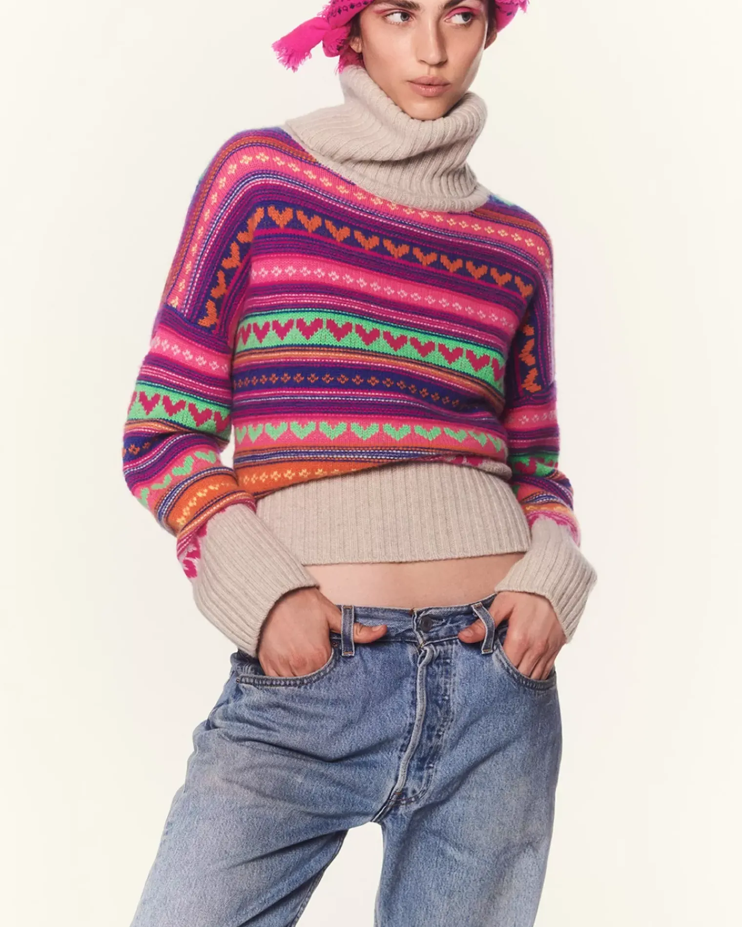 Kujten Sweaters & Sweatshirts>Oversized Turtleneck Cashmere Hoodie, 8-Threads Avoine