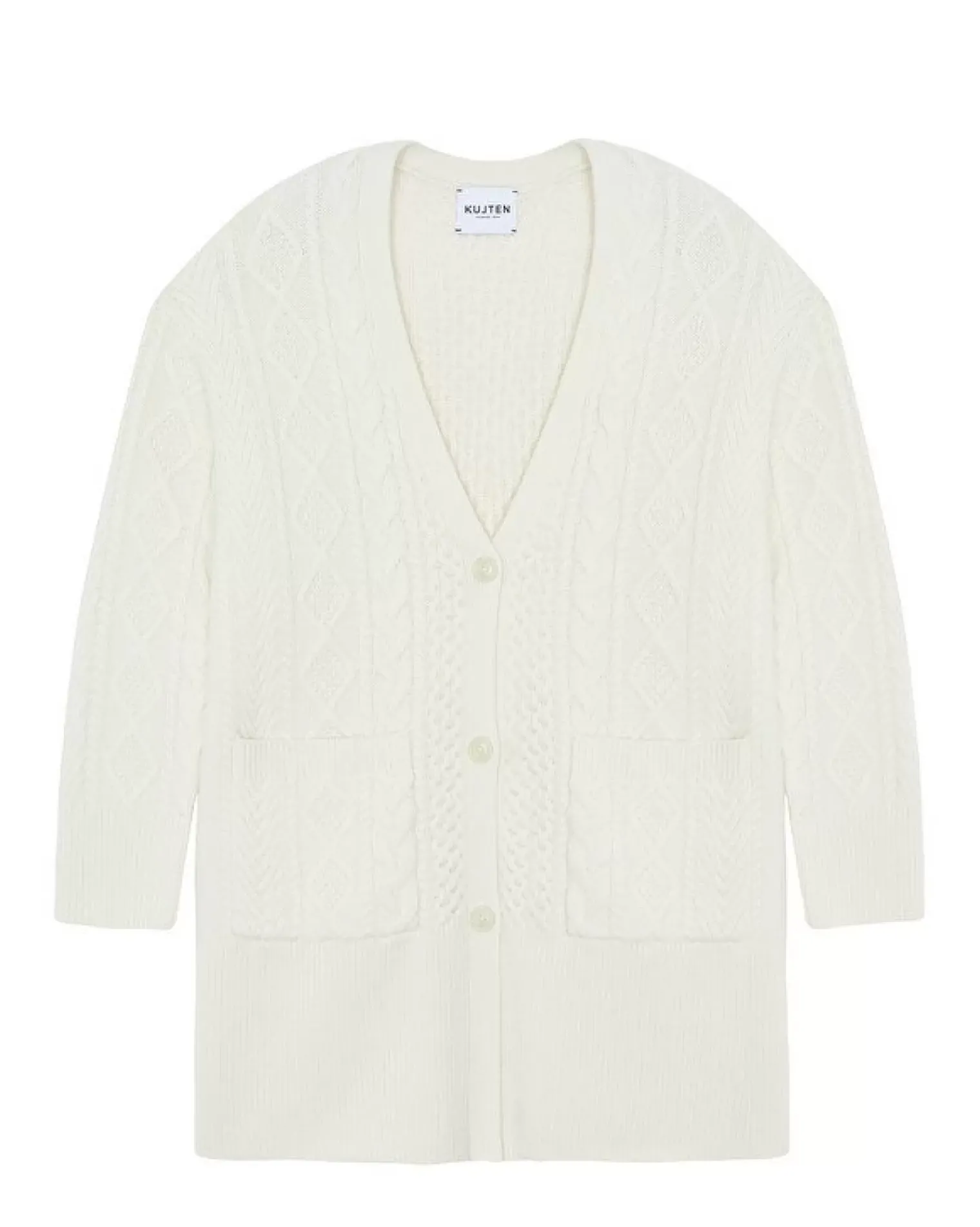 Kujten Jackets & Vests>Oversized Twisted Cashmere Cardigan, 8-Threads Blanc