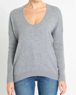 Kujten Sweaters & Sweatshirts>Oversized U-Neck Cashmere Sweater Gris Chine