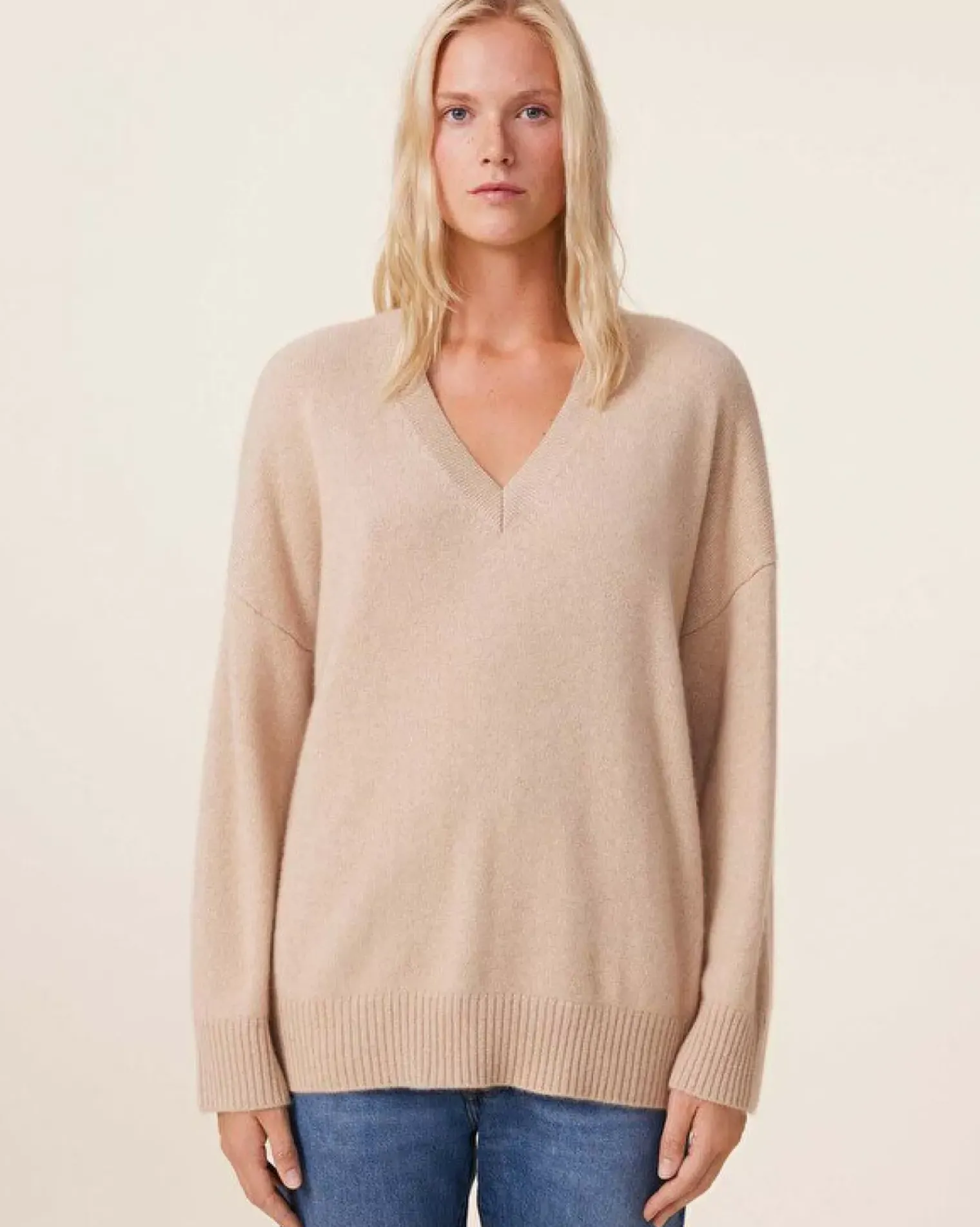 Kujten Sweaters & Sweatshirts>Oversized V-Neck Cashmere Sweater, 4-Threads Organique