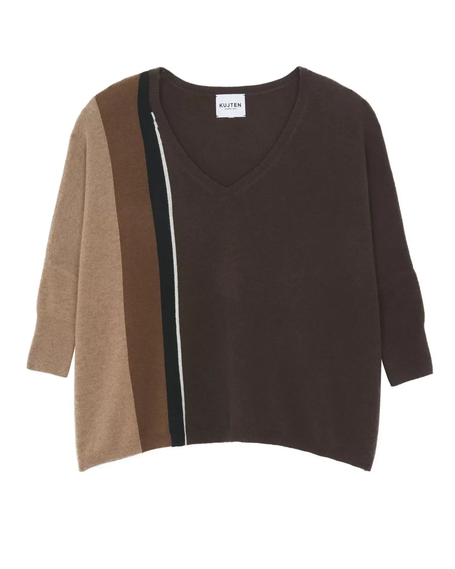 Kujten Sweaters & Sweatshirts>Oversized V-Neck Cashmere Sweater, 2-Threads Chataigne