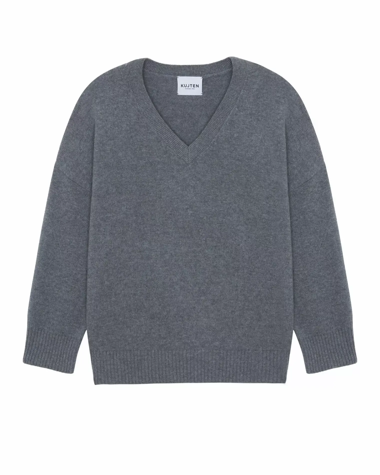 Kujten Sweaters & Sweatshirts>Oversized V-Neck Cashmere Sweater, 4-Threads Gris Flanelle