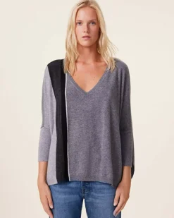 Kujten Sweaters & Sweatshirts>Oversized V-Neck Cashmere Sweater, 2-Threads Gris Flanelle