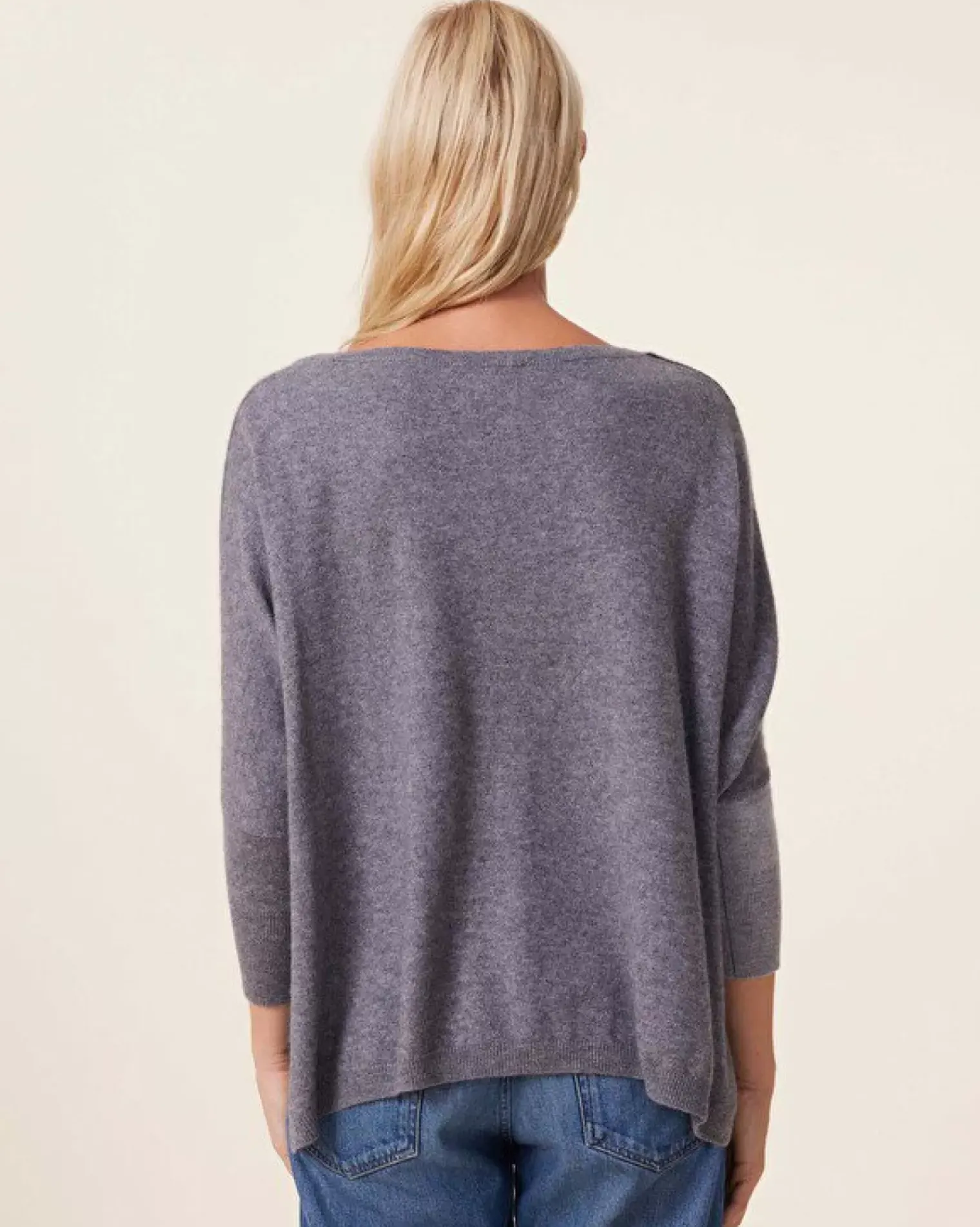 Kujten Sweaters & Sweatshirts>Oversized V-Neck Cashmere Sweater, 2-Threads Gris Flanelle