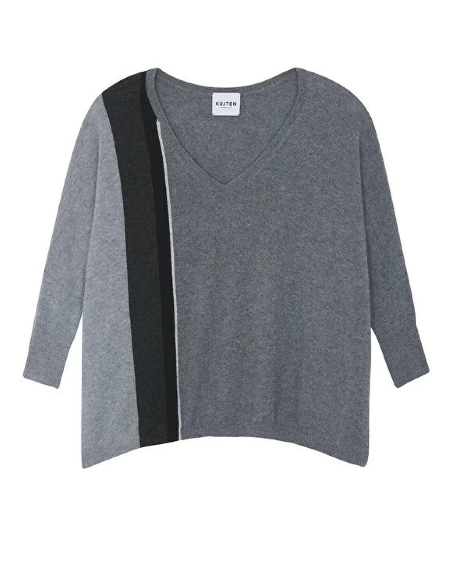 Kujten Sweaters & Sweatshirts>Oversized V-Neck Cashmere Sweater, 2-Threads Gris Flanelle