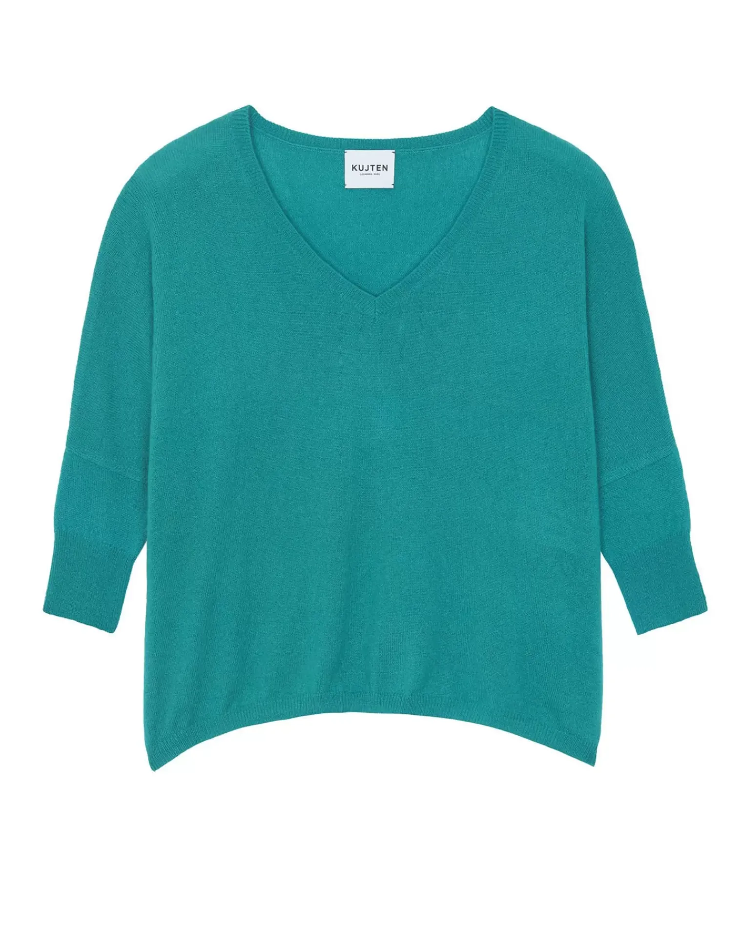 Kujten Sweaters & Sweatshirts>Oversized V-Neck Sweater With 3/4 Cashmere Sleeve Vert Jade