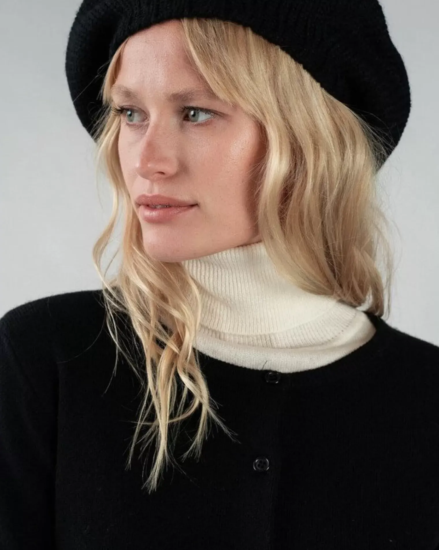 Kujten Hats & Headbands>Plain Coloured Cashmere Beret Noir