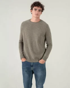Kujten Sweaters & Sweatshirts>Plain Raglan Sleeves Cashmere Sweater Kaki Chine