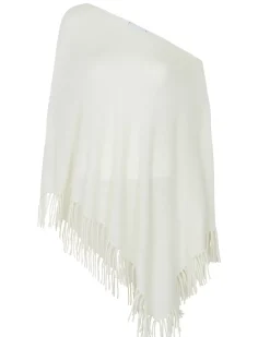 Kujten Capes & Ponchos>Plain Sleevesless Cashmere Poncho Blanc