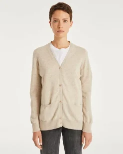 Kujten Jackets & Vests>Plain Straight V-Neck Cashmere Cardigan Avoine