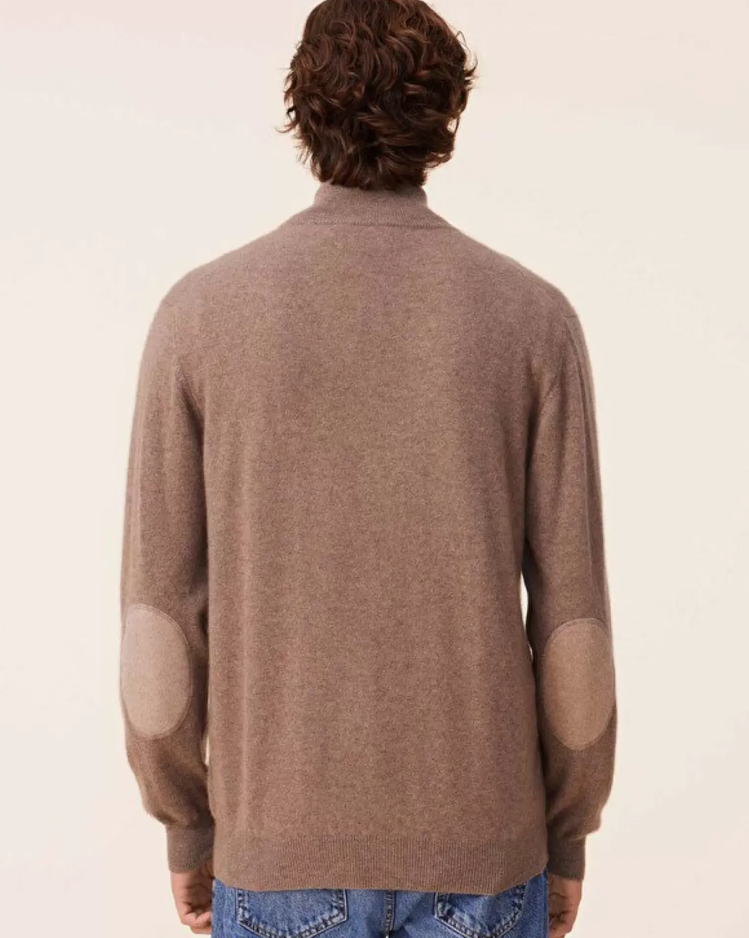 Kujten Sweaters & Sweatshirts>Plain Truck Collar Cashmere Man Sweater, 2-Threads Beige Taupe