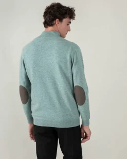 Kujten Sweaters & Sweatshirts>Plain Turtleneck Cashmere Man Sweater With Elbow Patches Vert Suzanne