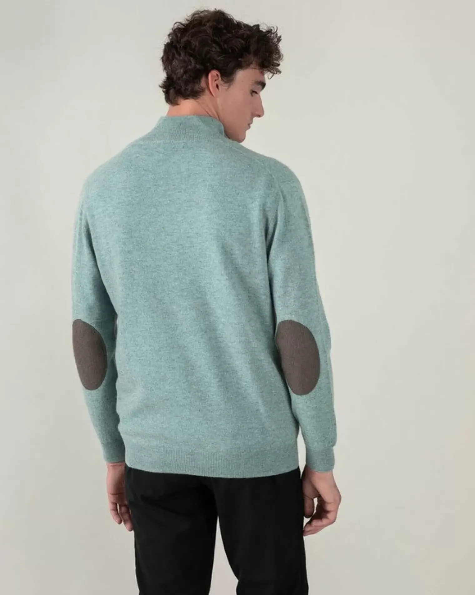 Kujten Sweaters & Sweatshirts>Plain Turtleneck Cashmere Man Sweater With Elbow Patches Vert Suzanne
