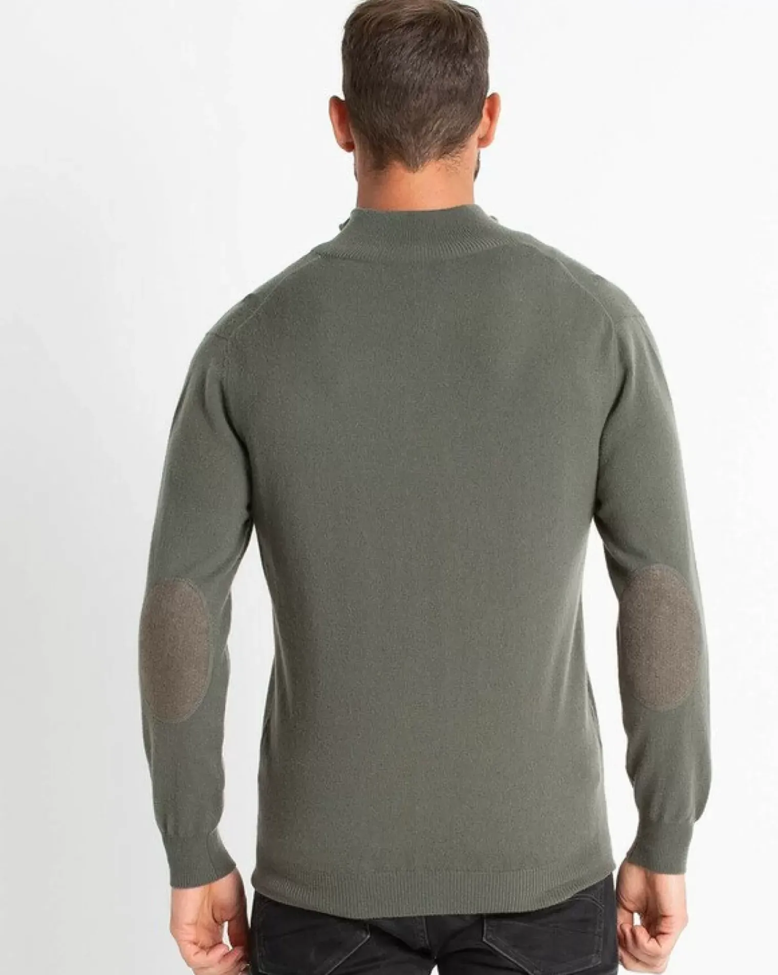 Kujten Sweaters & Sweatshirts>Plain Turtleneck Cashmere Man Sweater With Elbow Patches Vert Kaki