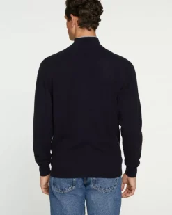 Kujten Sweaters & Sweatshirts>Plain Turtleneck Cashmere Man Sweater With Elbow Patches Bleu Marine Fonce