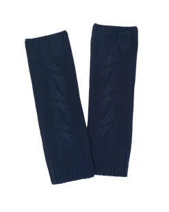 Kujten Gloves & Mittens>Plain Twisted Cashmere Mittens Bleu Marine Fonce