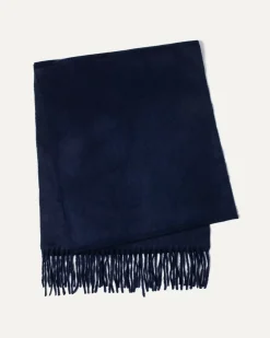 Kujten Scarves & Snoods>Plain Woven Cashmere Scarf Bleu Marine Fonce