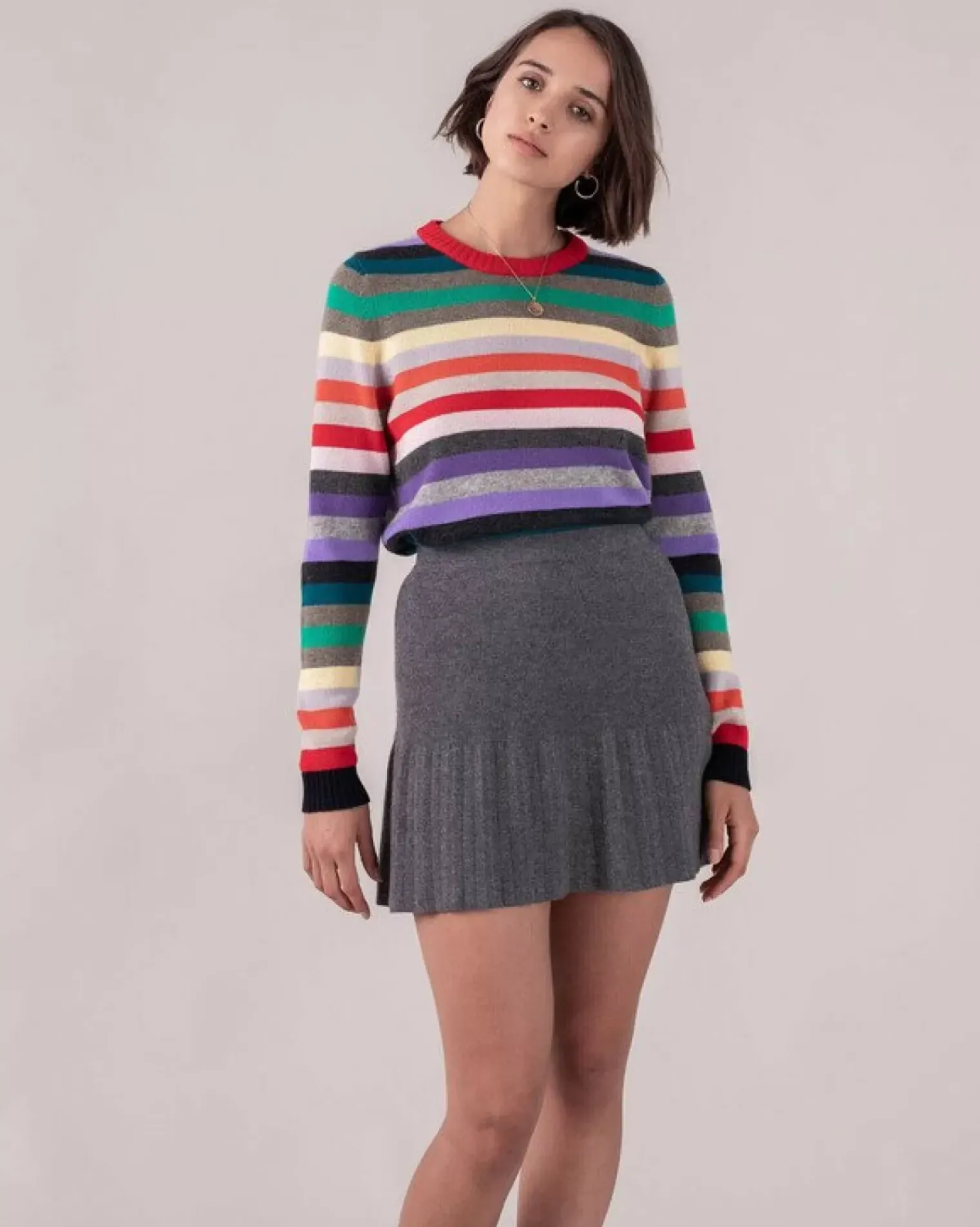 Kujten Dresses & Skirts>Pleated Cashmere Skirt Gris Flanelle
