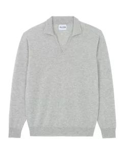 Kujten Sweaters & Sweatshirts>Polo Collar Cashmere Sweater Gris Bouleau
