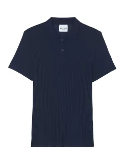 Kujten Sweaters & Sweatshirts>Polo Collar Silk-Cashmere Sweater Bleu Marine Fonce