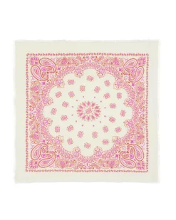 Kujten Scarves & Snoods>Printed Cashmere Large Bandana, 2-Threads Orange Rosso
