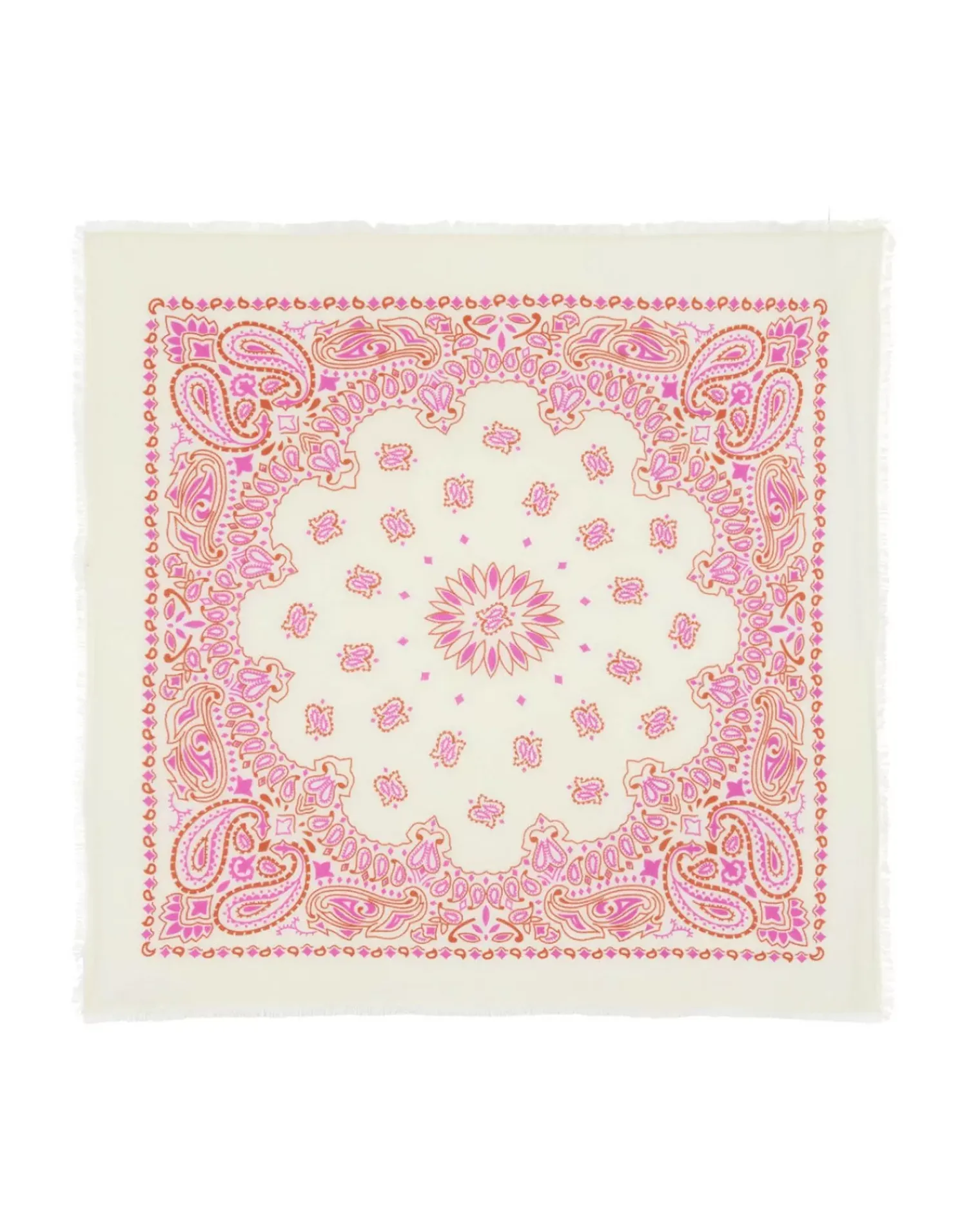 Kujten Scarves & Snoods>Printed Cashmere Large Bandana, 2-Threads Orange Rosso
