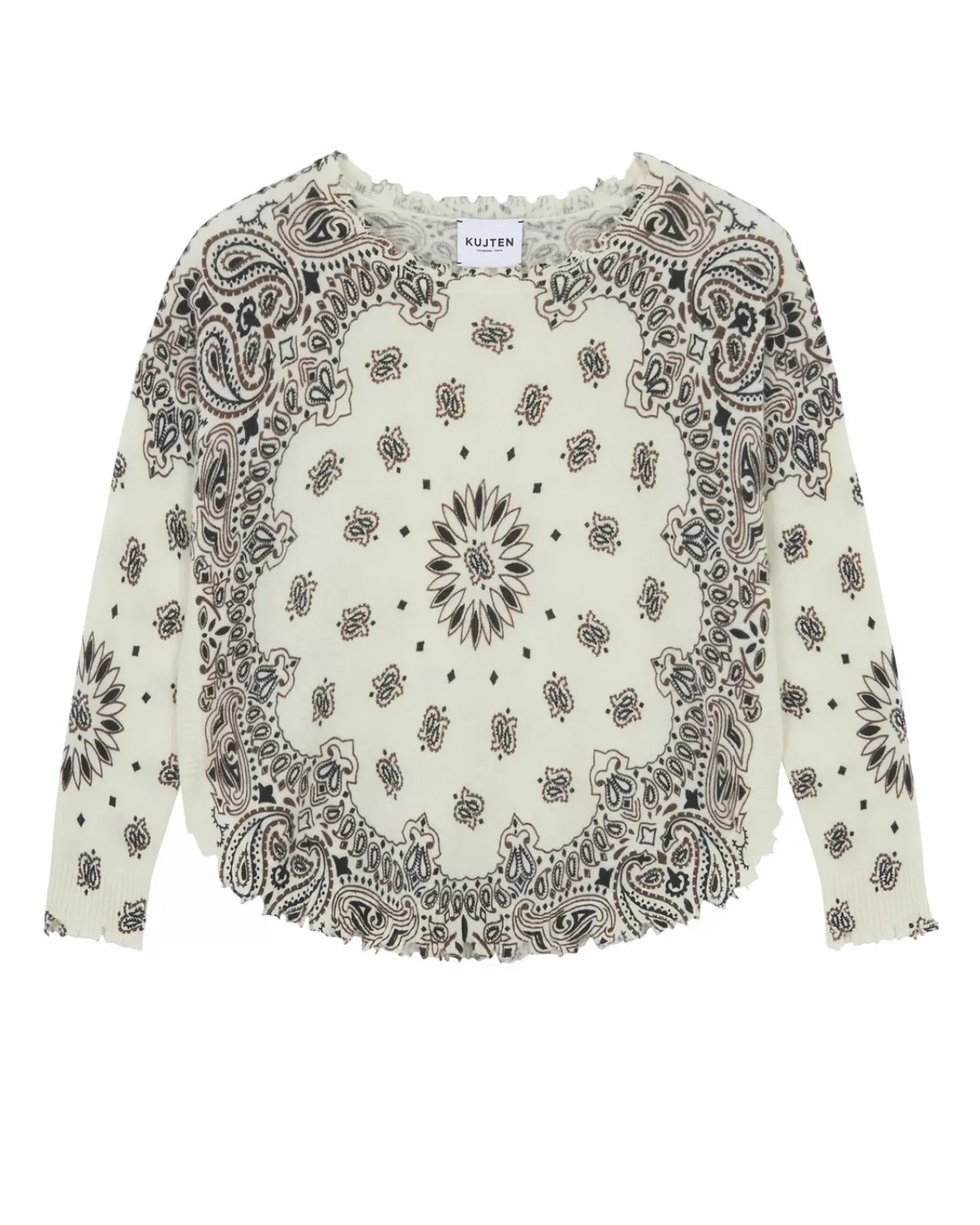 Kujten Sweaters & Sweatshirts>Printed Round Neck Cashmere Sweater, 2-Threads Chataigne