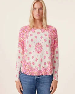 Kujten Sweaters & Sweatshirts>Printed Round Neck Cashmere Sweater, 2-Threads Orange Rosso