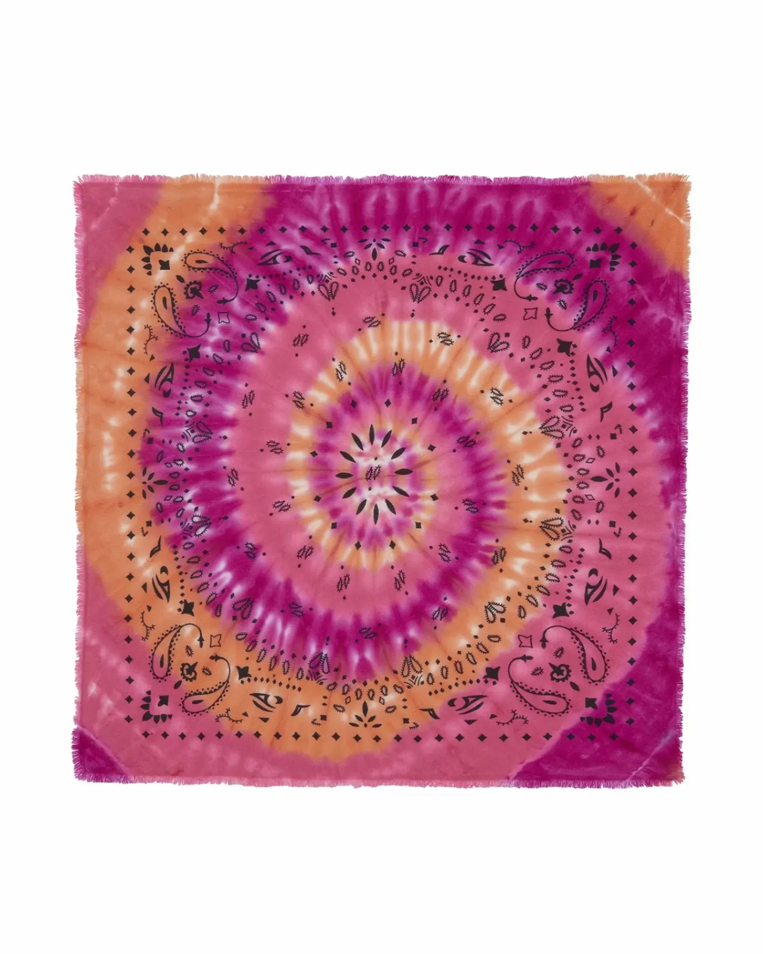 Kujten Scarves & Snoods>Printed Tie & Dye Cashmere Large Bandana, 2-Threads Rose Neon